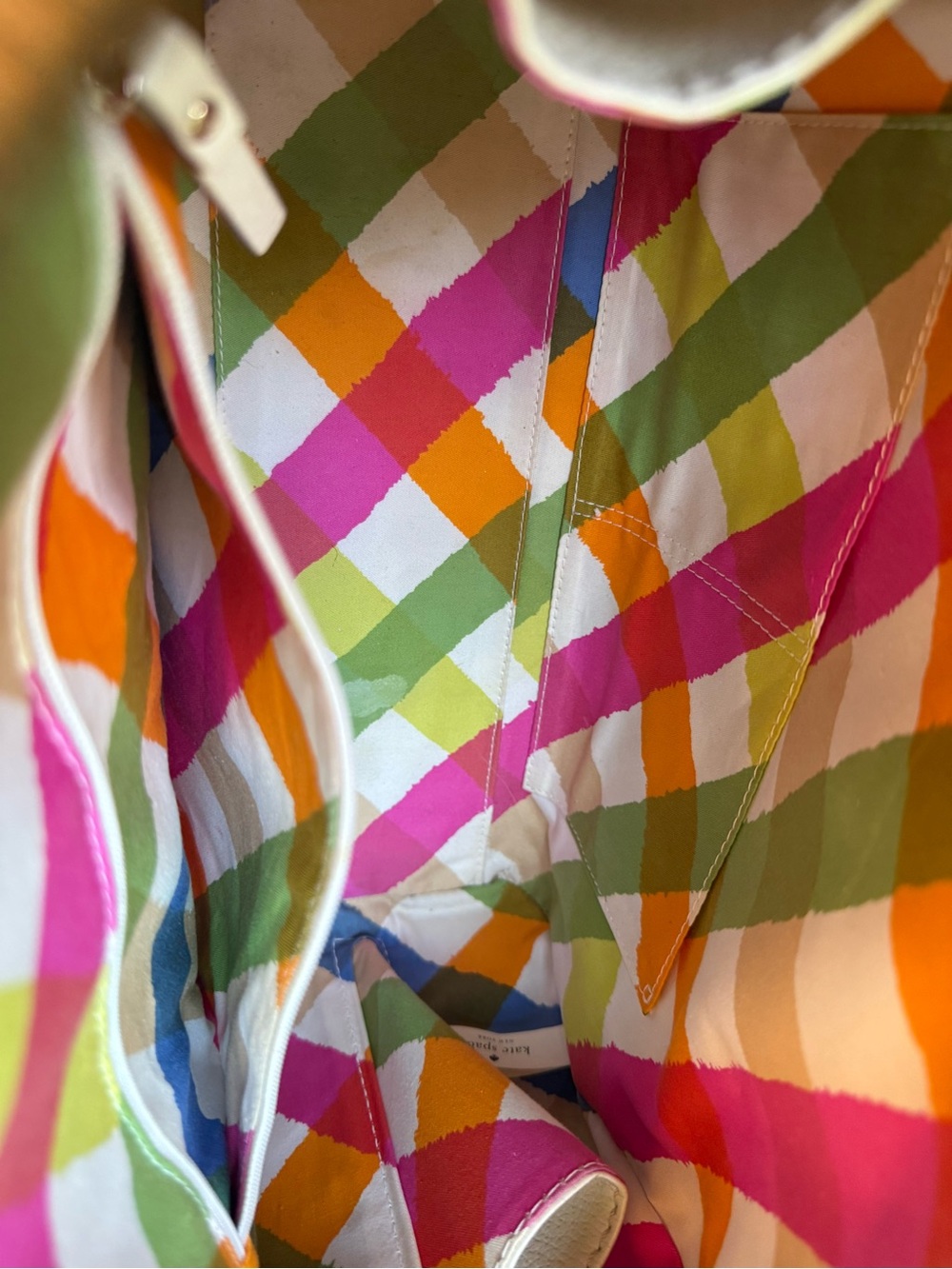 Kate Spade cream satchel with red and multicolor scarf tie. Very Good Condition - Picture 12 of 12